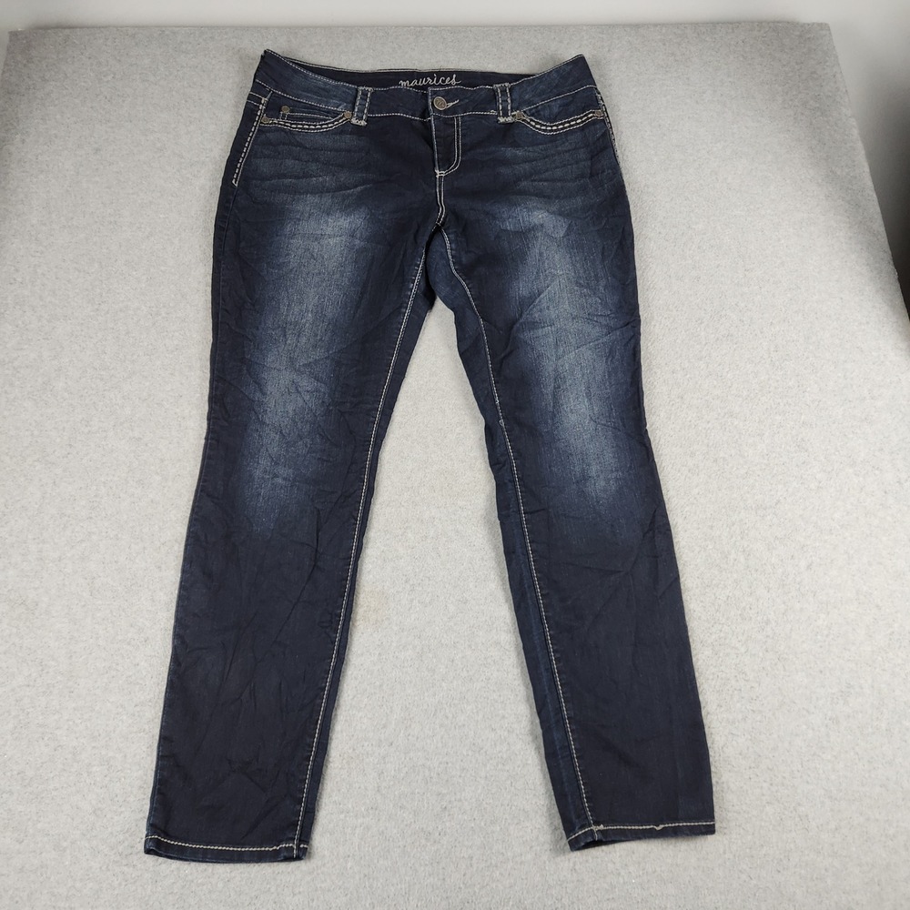 Maurices Skinny Jeans Womens XL Blue Faded Denim Cotton Stretch Contrast Stitch